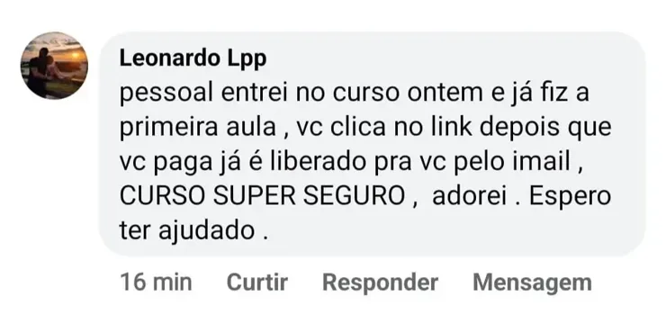 Depoimento de quem comprou o curso